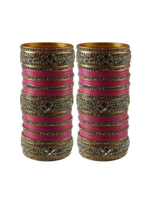 Vidhya Kangan Pink Stone Stud Acrylic Bangle Very Extra Large Size