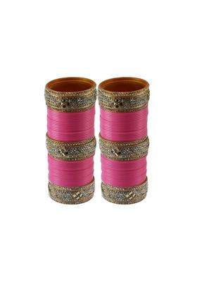 Vidhya Kangan Pink Stone Stud Acrylic Bangle Very Extra Large Size