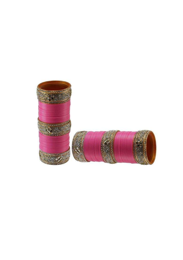 Vidhya Kangan Pink Stone Stud Acrylic Bangle Very Extra Large Size - Indya