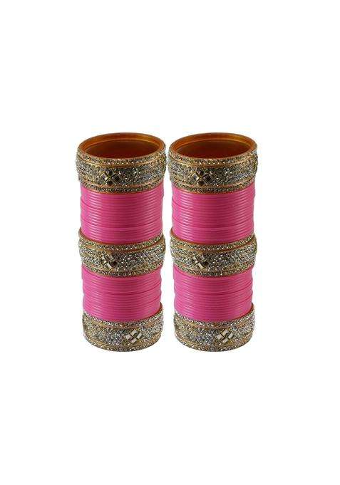 Vidhya Kangan Pink Stone Stud Acrylic Bangle Very Extra Large Size