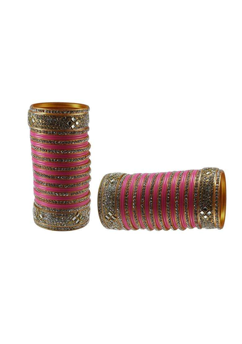 Vidhya Kangan Pink Stone Stud Acrylic Bangle Very Extra Large Size - Indya