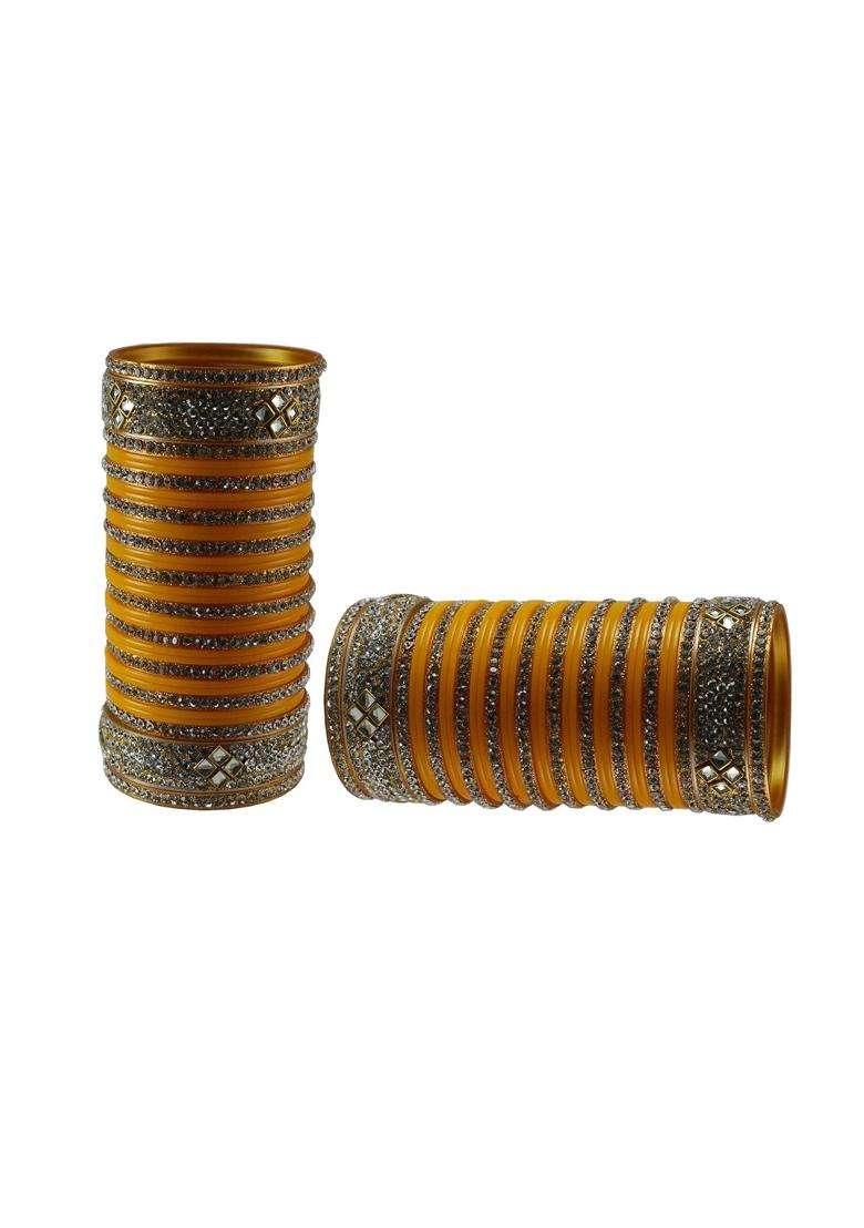 Vidhya Kangan Yellow Stone Stud Acrylic Bangle Very Extra Large Size - Indya