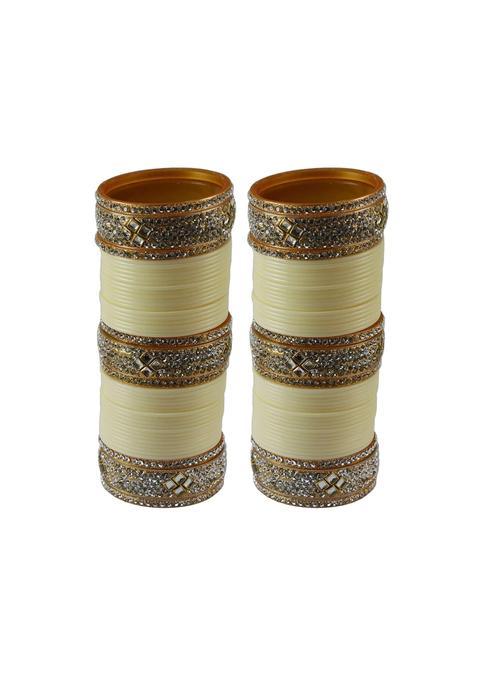 Vidhya Kangan Cream Stone Stud Acrylic Bangle Very Extra Large Size