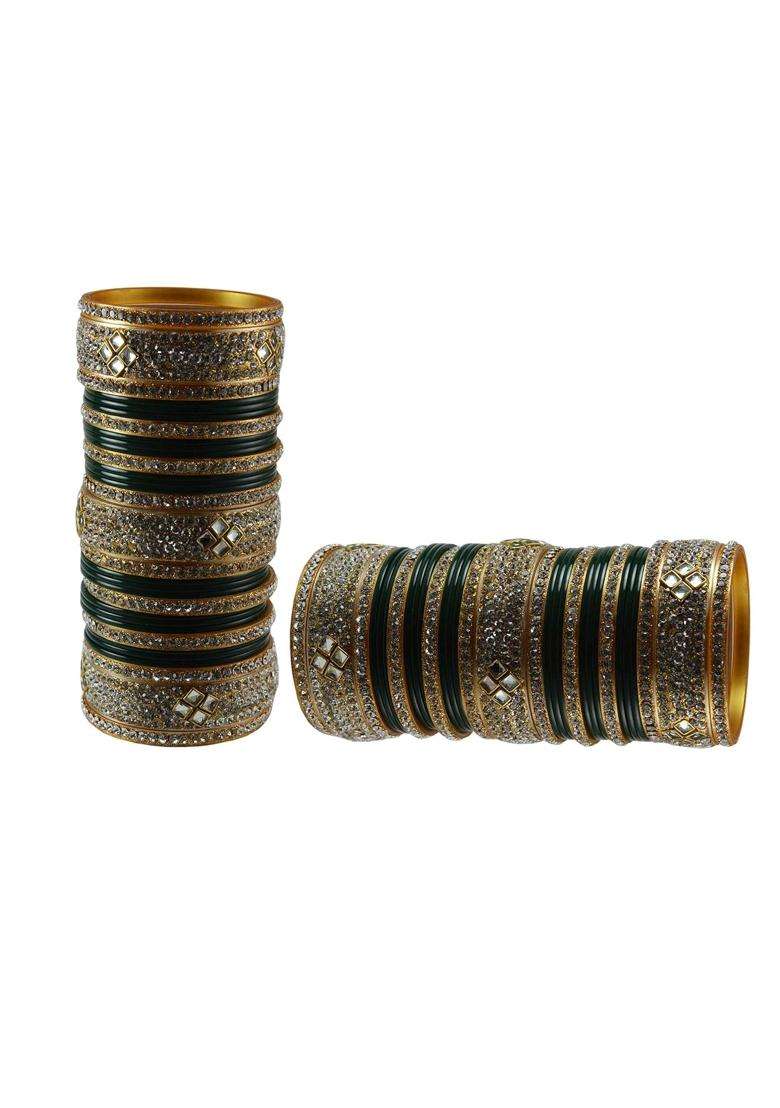 Vidhya Kangan Green Stone Stud Acrylic Bangle Very Extra Large Size - Indya