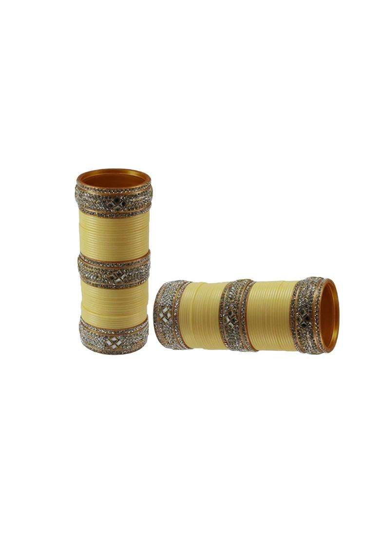 Vidhya Kangan Drak Cream Stone Stud Acrylic Bangle Very Extra Large Size - Indya