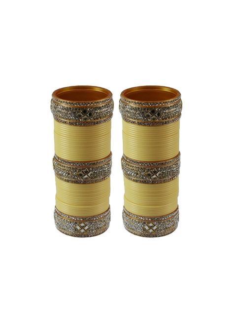 Vidhya Kangan Drak Cream Stone Stud Acrylic Bangle Very Extra Large Size
