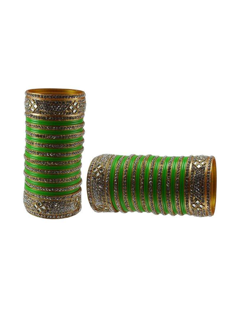 Vidhya Kangan Light Green Stone Stud Acrylic Bangle Very Extra Large Size - Indya