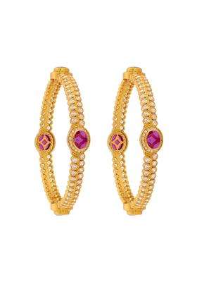 Kushals Fashion Jewellery Ruby Gold Plated 925 Silver Temple Bangles for Women Festive