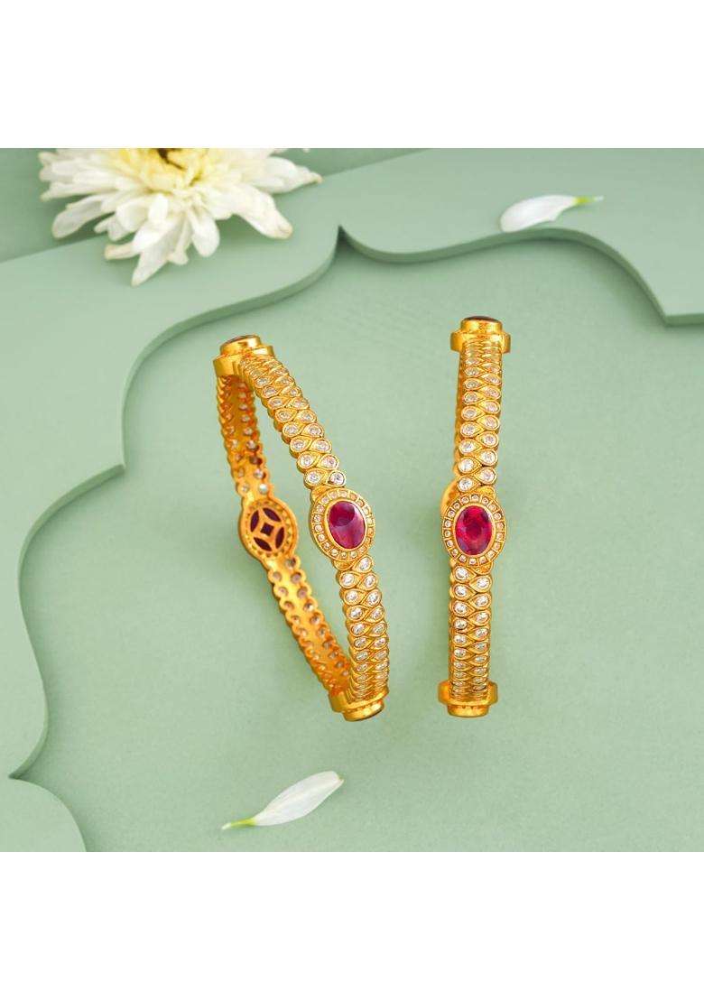 Kushals Fashion Jewellery Ruby Gold Plated 925 Silver Temple Bangles for Women Festive - Indya