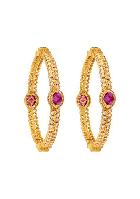 Kushals Fashion Jewellery Ruby Gold Plated 925 Silver Temple Bangles for Women Festive