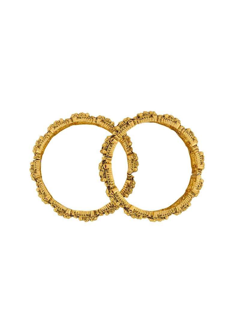 Kushals Fashion Jewellery Ruby Gold Plated Antique Bangles for Women Bridal Bridesmaid and Occasion Wear - Indya