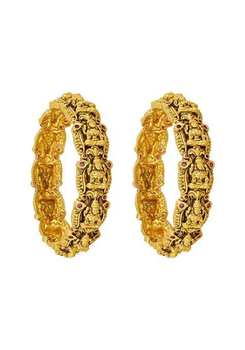 Kushals Fashion Jewellery Ruby Gold Plated Antique Bangles for Women Bridal Bridesmaid and Occasion Wear