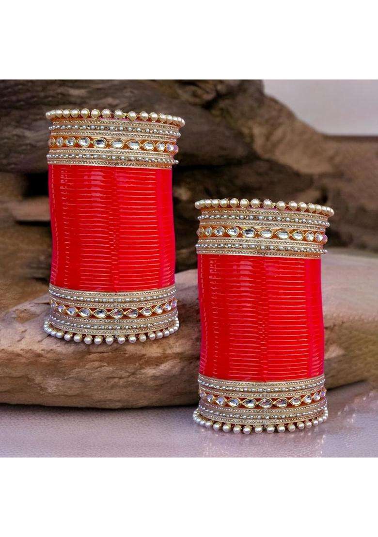Lucky Jewellery Bridal Bangle Set Dhanteras Diwali Bhai Dooj Collection Red Designer Chura Wedding Punjabi - Indya