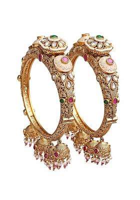 Karatcart Traditional Royal Design Gold Plated Red Stone Bridal Jhumka Bangles for Women