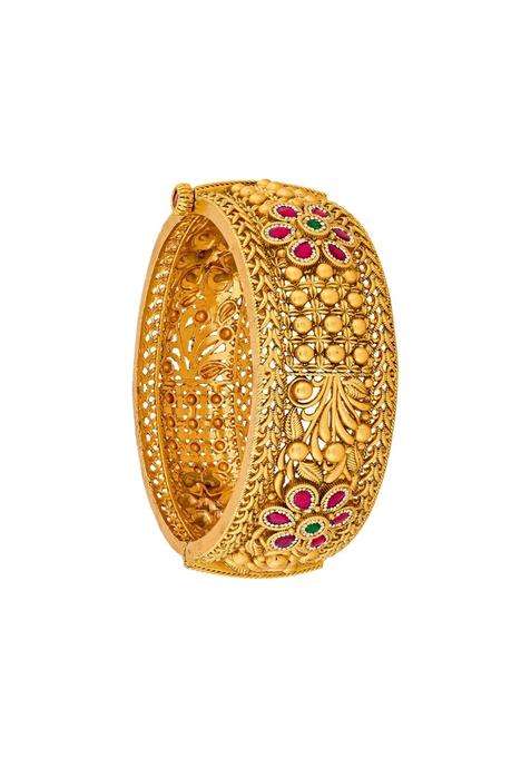 Kushals Fashion Jewellery Ruby Green Gold Plated Antique Bangle for Women Bridal Bridesmaid and Occasion Wear