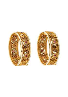 Kushals Fashion Jewellery Ruby Gold Plated Antique Bangles for Women Festive Bridal and Occasion Wear