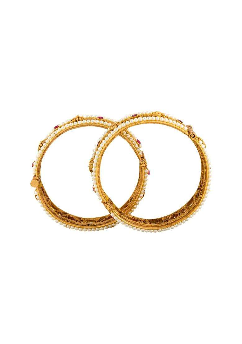 Kushals Fashion Jewellery Ruby Gold Plated Antique Bangles for Women Festive Bridal and Occasion Wear - Indya