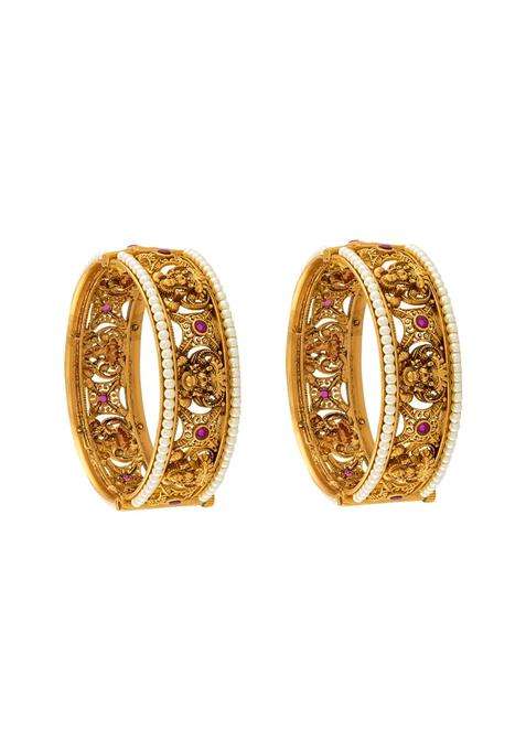Kushals Fashion Jewellery Ruby Gold Plated Antique Bangles for Women Festive Bridal and Occasion Wear