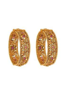Kushals Fashion Jewellery Ruby Gold Plated Antique Bangles for Women Bridal Bridesmaid and Occasion Wear