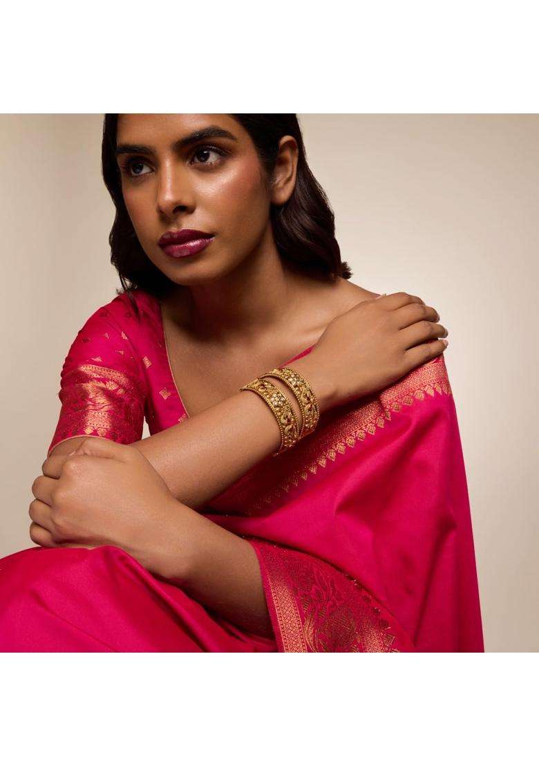 Kushals Fashion Jewellery Ruby Gold Plated Antique Bangles for Women Bridal Bridesmaid and Occasion Wear - Indya