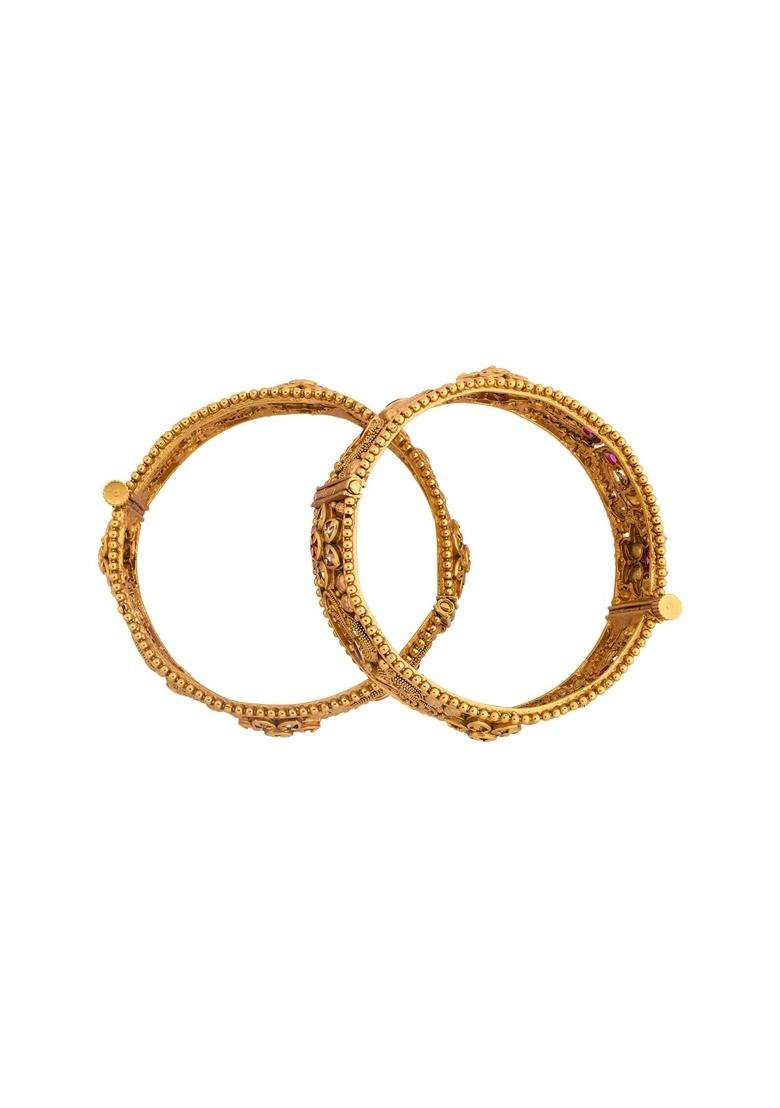Kushals Fashion Jewellery Ruby Gold Plated Antique Bangles for Women Bridal Bridesmaid and Occasion Wear - Indya