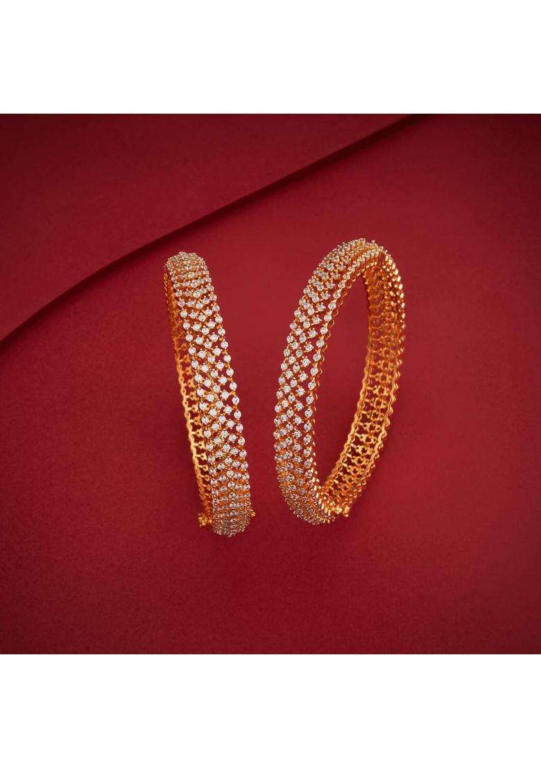 Kushals Fashion Jewellery White Rhodium Gold Plated Zircon Bangles for Women Party Bridal and Occasion Wear - Indya