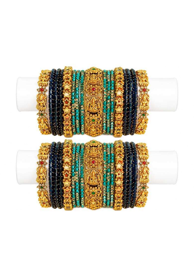 Premium Bridal Bangles Choora Set Traditional Indian Wedding Kangan Kada Collection with Intricate Gold - Indya