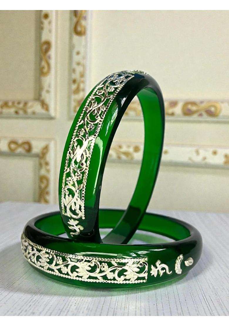 Hem Jewels by Ashok Jewellers 925 Pure Sterling Silver Pola Bangles for Women Set of 2 - Indya