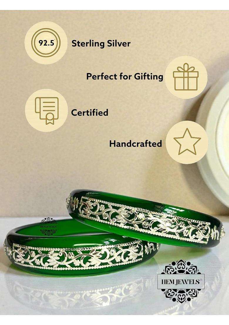 Hem Jewels by Ashok Jewellers 925 Pure Sterling Silver Pola Bangles for Women Set of 2 - Indya
