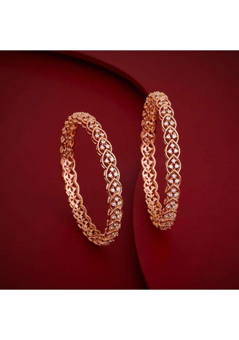 Kushals Fashion Jewellery White Gold Rose Plated Zircon Bangles for Women Party Bridal and Occasion Wear - Indya