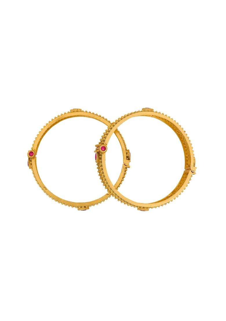 Kushals Fashion Jewellery Ruby Gold Plated Antique Bangles for Women Festive Bridal and Occasion Wear - Indya