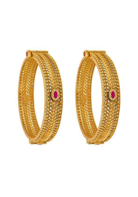 Kushals Fashion Jewellery Ruby Gold Plated Antique Bangles for Women Festive Bridal and Occasion Wear