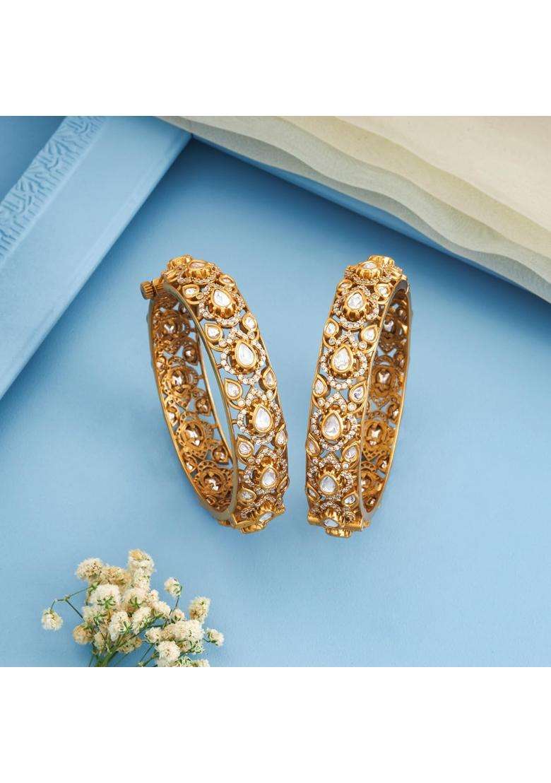 Kushals Fashion Jewellery White Victorian Plated Kundan Bangles for Women Bridal Bridesmaid and Occasion Wear - Indya