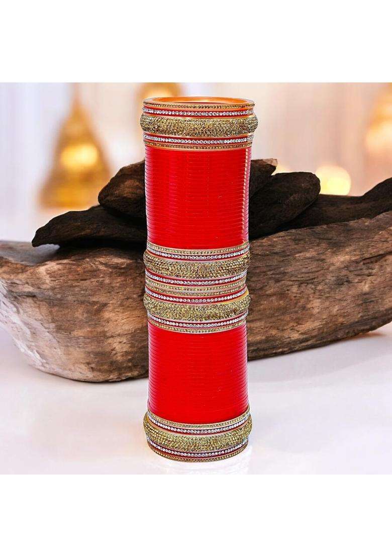 Lucky Jewellery Bridal Bangle Set Dhanteras Diwali Bhai Dooj Collection Red Chura Designer Chuda Dulhan - Indya