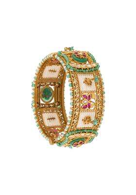 Kushals Fashion Jewellery Ruby Green Victorian Plated Kundan Bangle for Women Bridal