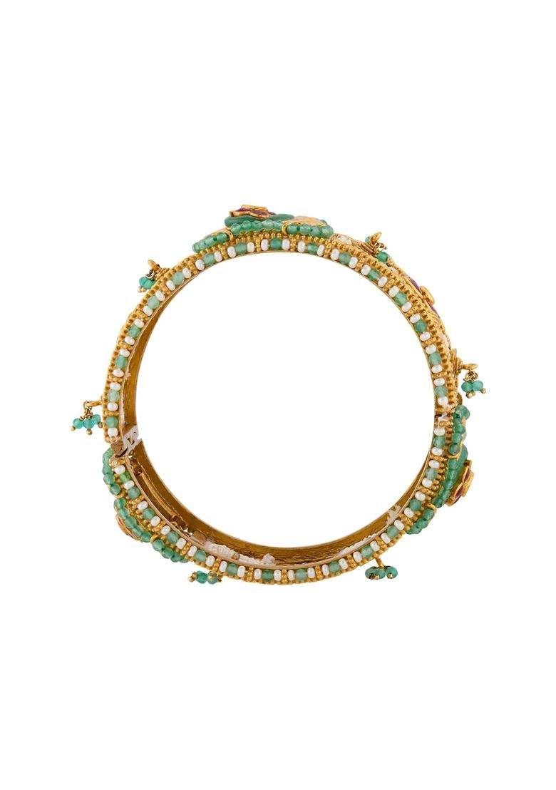 Kushals Fashion Jewellery Ruby Green Victorian Plated Kundan Bangle for Women Bridal - Indya