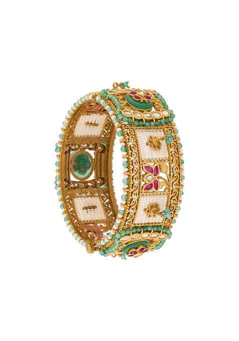 Kushals Fashion Jewellery Ruby Green Victorian Plated Kundan Bangle for Women Bridal