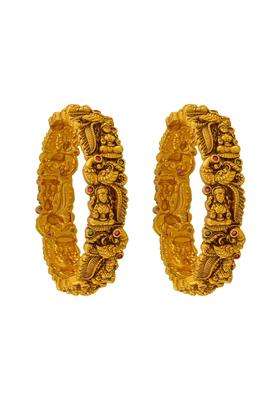 Kushals Fashion Jewellery Ruby Green Gold Plated Antique Bangles for Women Festive Bridal and Occasion Wear