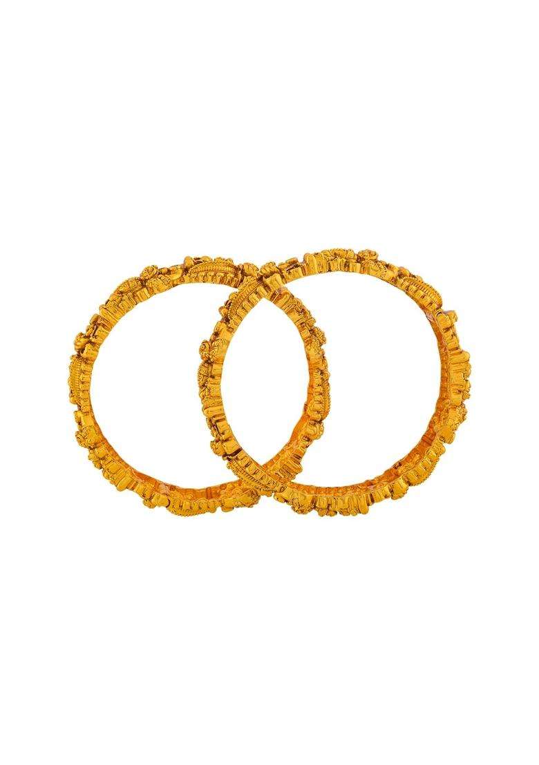 Kushals Fashion Jewellery Ruby Green Gold Plated Antique Bangles for Women Festive Bridal and Occasion Wear - Indya