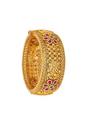 Kushals Fashion Jewellery Ruby Green Gold Plated Antique Bangle for Women Bridal Bridesmaid and Occasion Wear