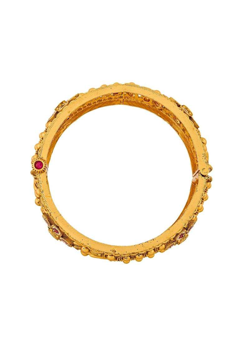 Kushals Fashion Jewellery Ruby Green Gold Plated Antique Bangle for Women Bridal Bridesmaid and Occasion Wear - Indya