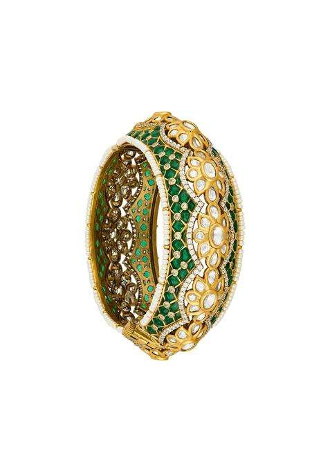 Kushals Fashion Jewellery Green Victorian Plated Kundan Bangle for Women Bridal Bridesmaid and Occasion Wear