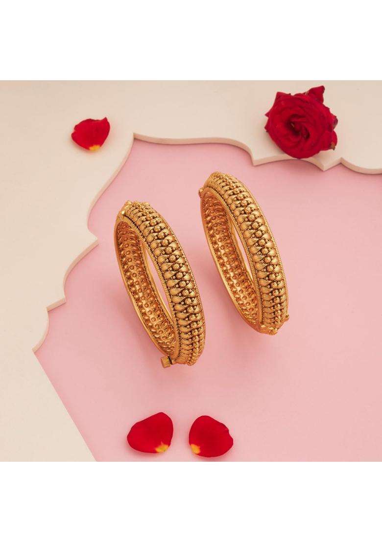 Kushals Fashion Jewellery Gold Plated Antique Bangles for Women Festive Bridal and Occasion Wear - Indya