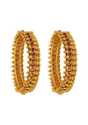 Kushals Fashion Jewellery Ruby Gold Plated Antique Bangles for Women Bridal Bridesmaid and Occasion Wear