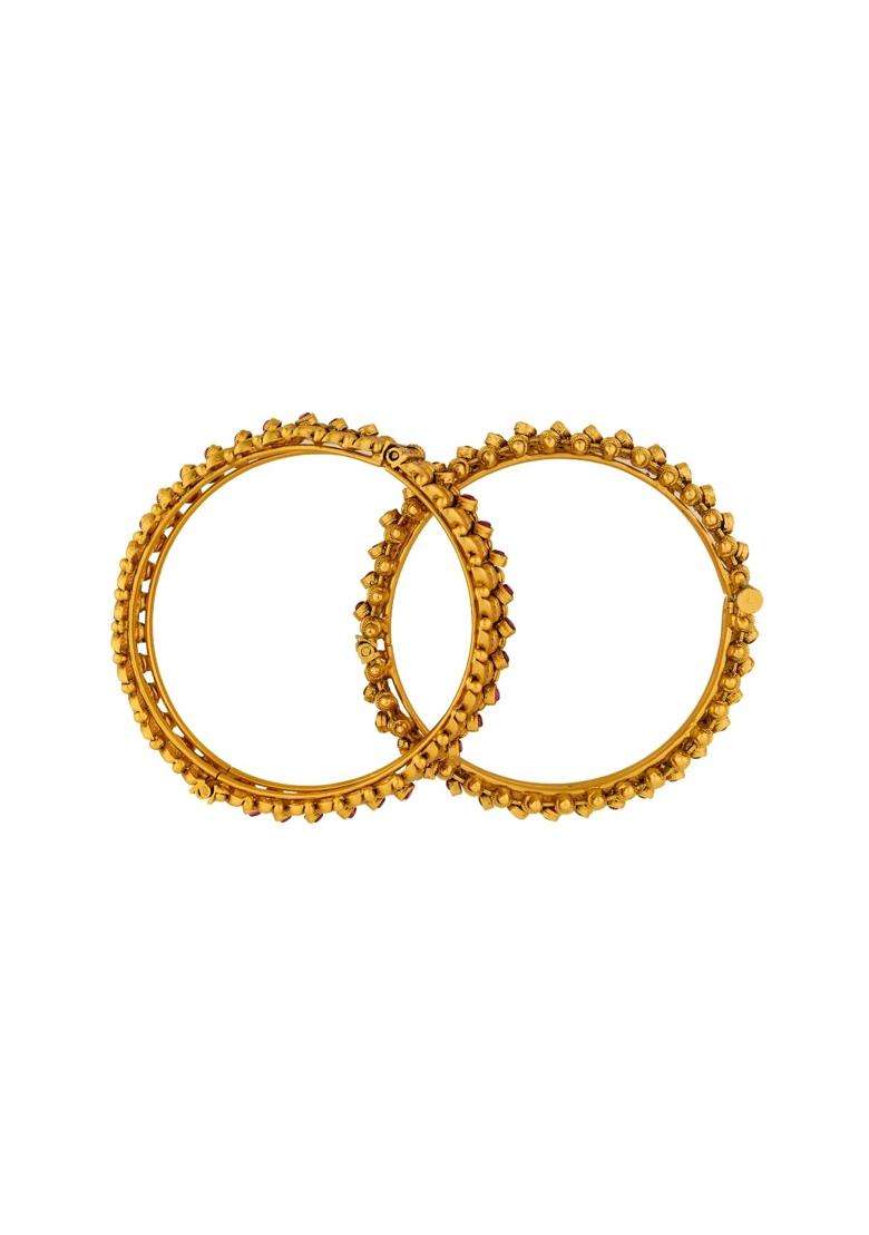 Kushals Fashion Jewellery Ruby Gold Plated Antique Bangles for Women Bridal Bridesmaid and Occasion Wear - Indya