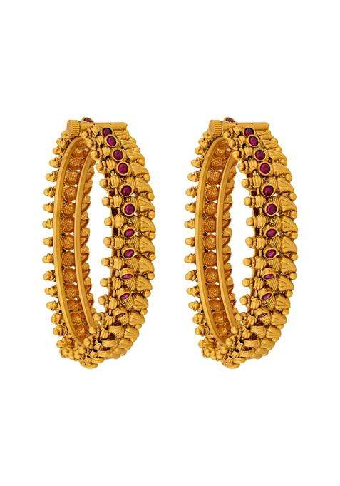 Kushals Fashion Jewellery Ruby Gold Plated Antique Bangles for Women Bridal Bridesmaid and Occasion Wear