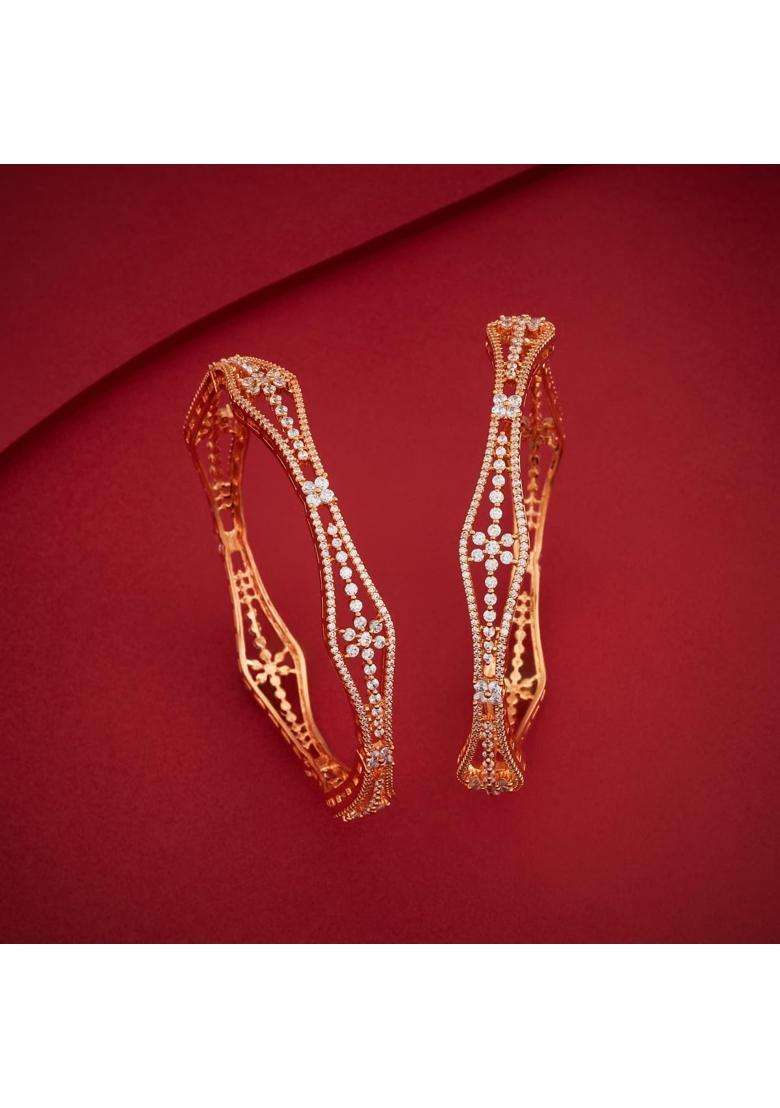 Kushals Fashion Jewellery White Gold Rose Plated Zircon Bangles for Women Party Bridal and Occasion Wear - Indya