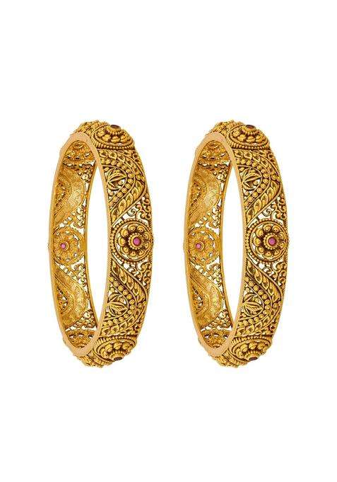 Kushals Fashion Jewellery Ruby Gold Plated Antique Bangles for Women Festive Bridal and Occasion Wear