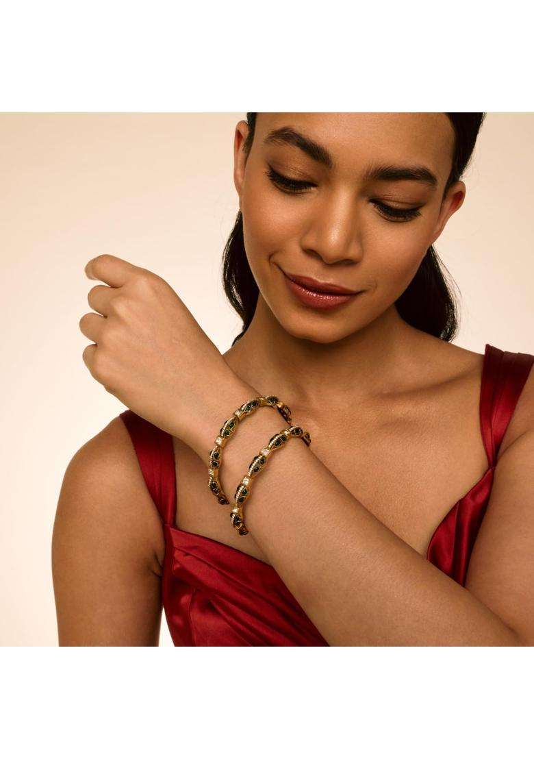 Kushals Fashion Jewellery Ruby Victorian Plated Kundan Bangles for Women Bridal Bridesmaid and Occasion Wear - Indya