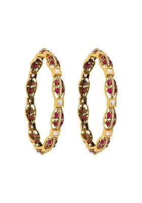 Kushals Fashion Jewellery Ruby Victorian Plated Kundan Bangles for Women Bridal Bridesmaid and Occasion Wear